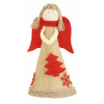 Anděl jutový s červenými křídly na postavení 19 cm