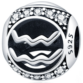 Charm Znamení zvěrokruhu Vodnář + zirkony, korálek na náramek Charm Znamení zvěrokruhu Vodnář + zirkony, korálek na náramek