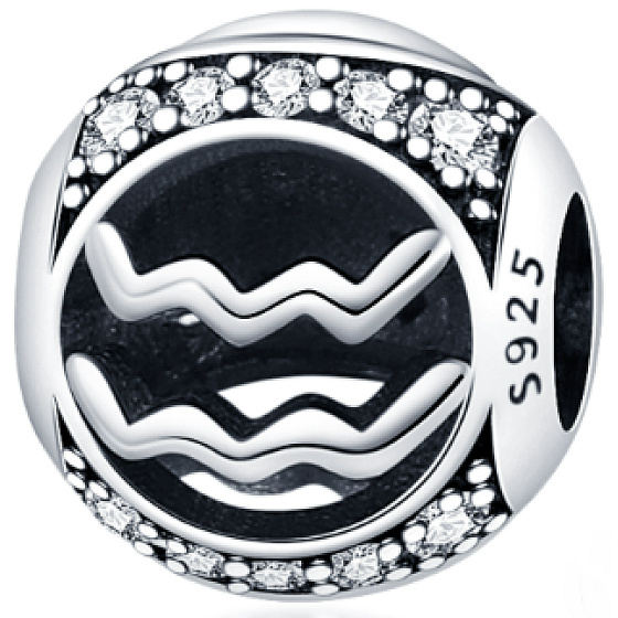 Charm Znamení zvěrokruhu Vodnář + zirkony, korálek na náramek