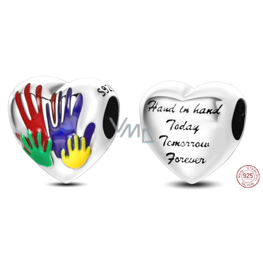 Charm Sterlingové stříbro 925 Srdce otisky - rodina - dnes, zítra a navždy, korálek na náramek rodina Charm Sterlingové stříbro 925 Srdce otisky - rodina - dnes, zítra a navždy, korálek na náramek rodina