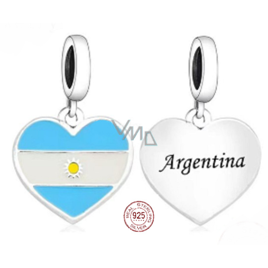 Charm Sterlingové stříbro 925 Argentina vlajka srdce - miluji Argentinu, přívěsek na náramek cestování Charm Sterlingové stříbro 925 Argentina vlajka srdce - miluji Argentinu, přívěsek na náramek cestování