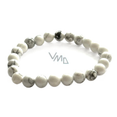 Magnezit / Howlit bílý náramek elastický přírodní kámen, kulička 8 mm / 16 - 17 cm, očistný kámen, uklidnění, harmonie, paměť