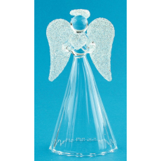Anděl skleněný s bílými křídly na postavení 9 cm
