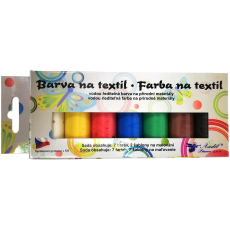 Kreativ Colour Barvy na textil - světlý materiál, perleťoá sada 7 barev 20 g + 2 šablony 6,5 x 2 cm