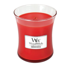 WoodWick Crimson Berries - Jeřabiny s kořením vonná svíčka s dřevěným knotem a víčkem sklo střední 275 g