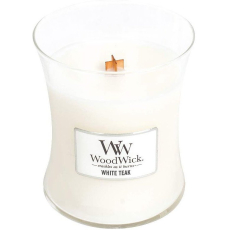 WoodWick White Teak - Bílý teak vonná svíčka s dřevěným knotem a víčkem sklo střední 275 g