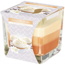 Bispol Vanilla Cupcake - Vanilkový košíček tříbarevná vonná svíčka sklo, doba hoření 32 hodin 170 g