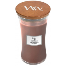 WoodWick Stone Washed Suede - Sepraný semiš vonná svíčka s dřevěným knotem a víčkem sklo velká 609 g
