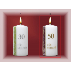 Lima Jubilejní 50 let svíčka fialovorůžový pruh Vše nejlepší 70 x 150 mm 1 kus
