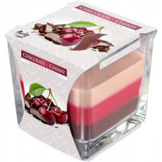 Bispol Chocolate & Cherry - Čokoláda a višeň tříbarevná vonná svíčka sklo, doba hoření 32 hodin 170 g