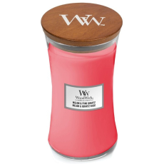 WoodWick Melon & Pink Quartz - Meloun a růžový křemen vonná svíčka s dřevěným knotem a víčkem sklo velká 609 g