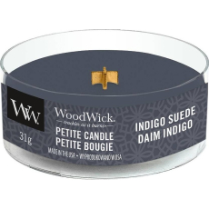 WoodWick Indigo Suede - Modrý semiš vonná svíčka s dřevěným knotem petite 31 g
