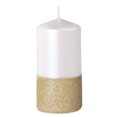 Emocio Perla s glitrem svíčka dvojbarevná bílá válec 60 x 120 mm