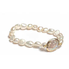 Perla bílá náramek elastický přírodní kámen, 7 - 8 mm / 16 - 17 cm, symbol ženskosti, přináší obdiv