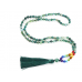 108 Mala 7 čakrový náhrdelník, Achát zelený meditační šperk, přírodní kámen vázaný, elastický, střapec 8 cm, korálek 6 mm