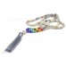 108 Mala 7 čakrový náhrdelník Amazonit, meditační šperk, přírodní kámen vázaný, elastický, střapec 8 cm, korálek 6 mm