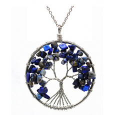 Lapis lazuli Strom života přívěsek přírodní kámen léčivý, délka řetízku: 45 + 5 cm