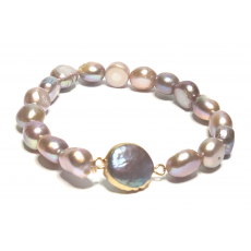 Perla fialová nepravidelná náramek elastický z přírodní 9 x 9 mm / 16 - 17 cm, symbol ženskosti, přináší obdiv