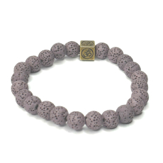 Láva jemně fialová s královskou mantrou Óm, náramek elastický přírodní kámen, kulička 8 mm / 16 - 17 cm, zrozen ze čtyř živlů