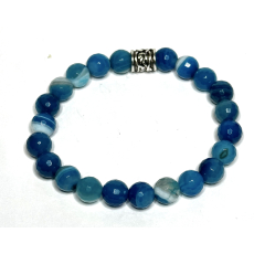 Achát modrý fazet náramek elastický přírodní kámen, kulička 8 mm / 16 - 17 cm