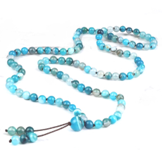 108 Mala Achát modrý náhrdelník, meditační šperk, přírodní kámen vázaný, elastický, korálek 6mm