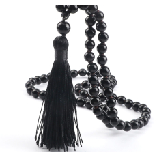 108 Mala Obsidian náhrdelník, meditační šperk, přírodní kámen vázaný, elastický, korálek 8 mm