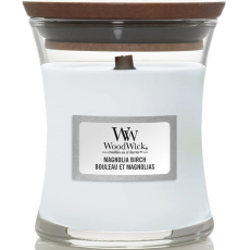 WoodWick Magnolia Birch - Magnólie a bříza vonná svíčka s dřevěným knotem a víčkem sklo malá 85 g