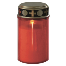 Emos Hřbitovní svíčka červená s LED světlem 7 x 12,5 cm