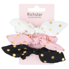 Richstar Accessories Látkové gumičky do vlasů se zlatými puntíky 3 kusy