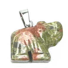 Unakit Slon přívěsek přírodní kámen, ručně broušená figurka 1,8 x 2,5 x 8 mm