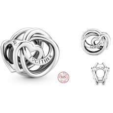 Sterlingové stříbro Srdce v kroužcích - spolu + zirkony, korálek na náramek láska
