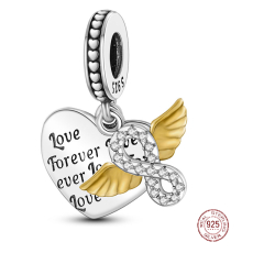 Sterlingové stříbro 925 Milovat navždy, srdce, andělská křídla, nekonečno, 3v1 přívěsek na náramek láska