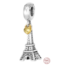 Sterlingové stříbro Eiffelova věž + srdce láska k Paříži, přívěsek na náramek cestování