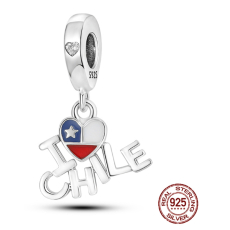 Sterlingové stříbro Miluji Chille - I Love Chile, 2v1 přívěsek na náramek cestování