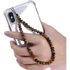 Tygří oko přívěsek na mobilní telefon proti ztrátě, přírodní kámen korálek 6 mm / 26,5 cm