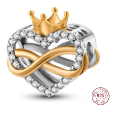 Sterlingové stříbro Srdcová královna - Nekonečno a srdce s korunou, korálek na náramek symbol