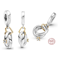 Sterlingové stříbro 925 Dvoubarevné snubní prsteny - šťastná láska, 2v1 přívěsek na náramek láska