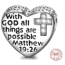 Sterlingové stříbro 925 Náboženská kouzla Matouš 19.26 s kubickým zirkonovým křížem, korálek na náramek
