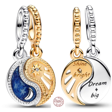 Sterlingové stříbro 925 Dvoubarevné rozdělitelné slunce a měsíc, jin & jang, přívěsek na náramek symbol