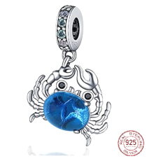 Charm Sterlingové stříbro 925 Krab modrý - sklo Murano, přívěsek na náramek moře