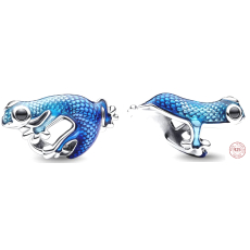 Charm Sterlingové stříbro 925 Luminozní - Metalický modrý gekon, korálek na náramek zvíře