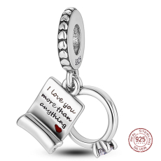 Charm Sterlingové stříbro 925 Zásnubní prsten a svatební slib, Miluji tě víc než cokoliv 2v1, přívěsek na náramek láska