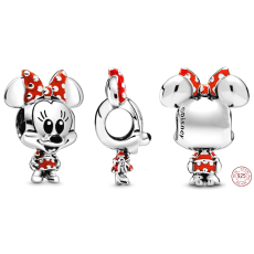 Charm Sterlingové stříbro 925 Disney Minnie Mouse myška s puntíkovanými šaty a mašlí, korálek na náramek
