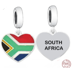Sterlingové stříbro 925 Jihoafrická republika vlajka - srdce, přívěsek na náramek cestování