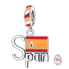 Charm Sterlingové stříbro 925 Španělsko vlajka, přívěsek na náramek cestování