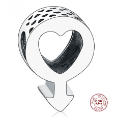 Sterlingové stříbro 925 Mužský symbol, srdce, korálek na náramek symbol