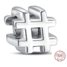 Sterlingové stříbro 925 Hashtag, korálek na náramek symbol