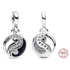 Charm Sterlingové stříbro 925 Jin a Jang - Mini Medailon třpytivý, přívěsek na náramek symbol