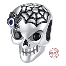 Charm Sterlingové stříbro 925 Lebka - černá pavučina, korálek na náramek Halloween