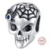 Charm Sterlingové stříbro 925 Lebka - černá pavučina, korálek na náramek Halloween